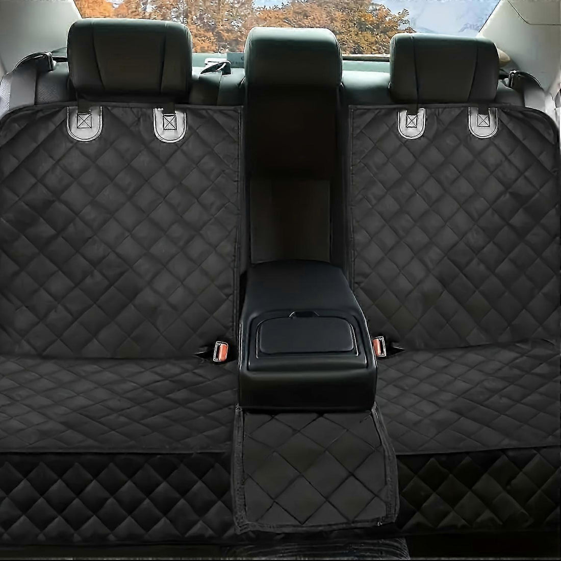 Ironbark Everyday Hammock fitted across the rear bench of a car