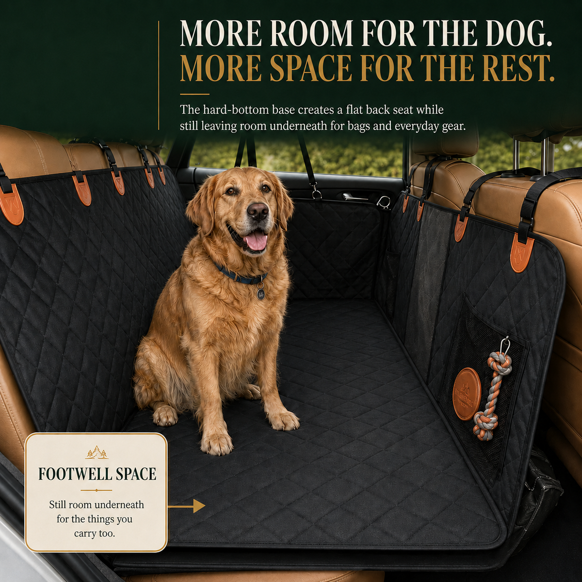 RoadDeck hard-bottom hammock creating more back-seat space
