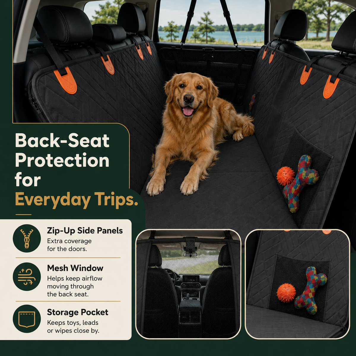 RoadDeck padded dog car hammock for a more comfortable ride