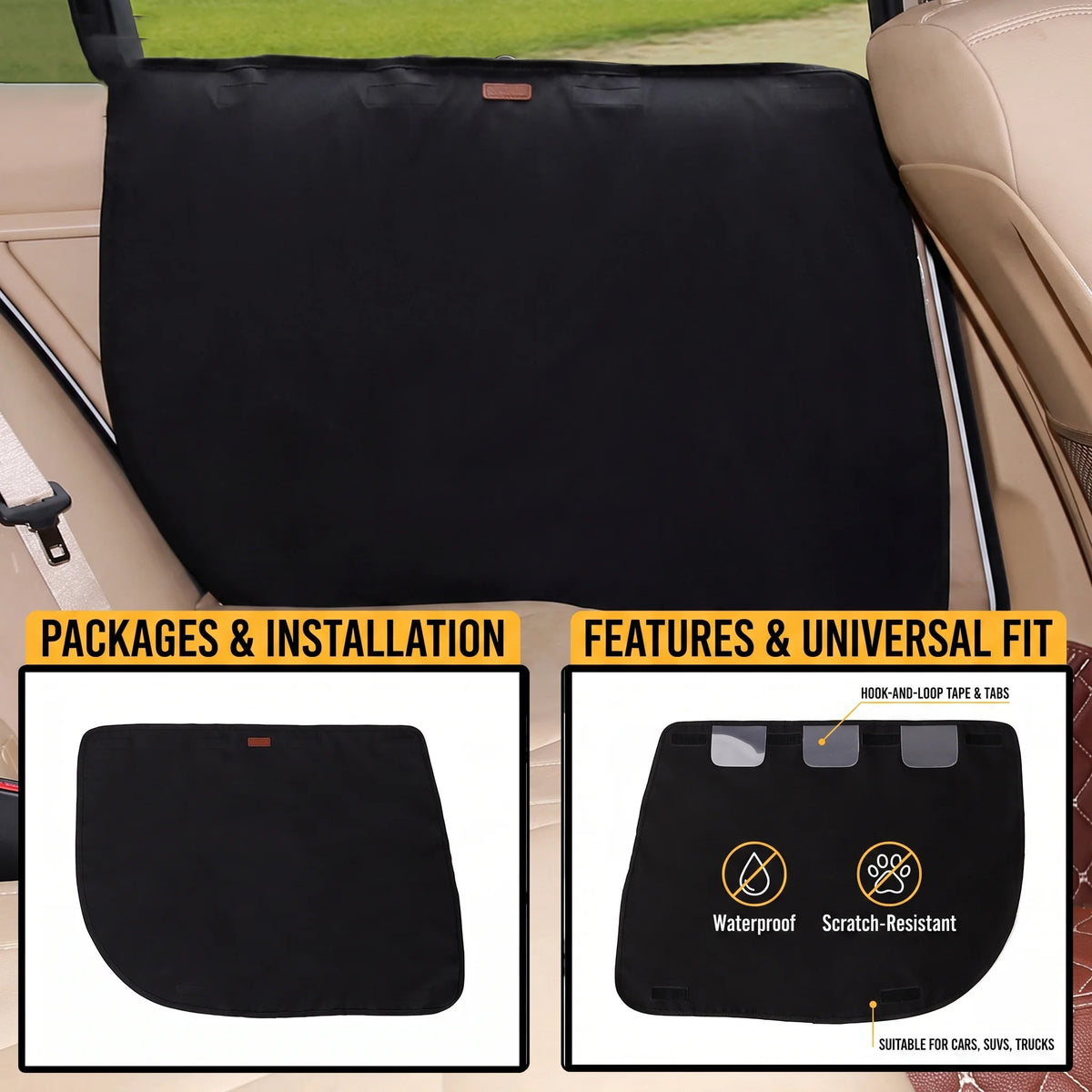 Ironbark DoorGuard dog car door protectors fitted to rear car doors