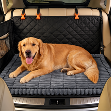Golden retriever relaxing on the Ironbark RoadDeck Comfort Mat in an SUV cargo area